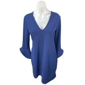Renvy Women's Blue Long Bell Sleeve V Neck Stretch Mini Shift Dress Size M
